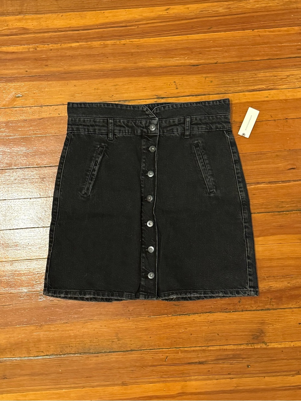 Anthropologie, Pilcro and the Letterpress Black Button-Front Denim Mini Skirt